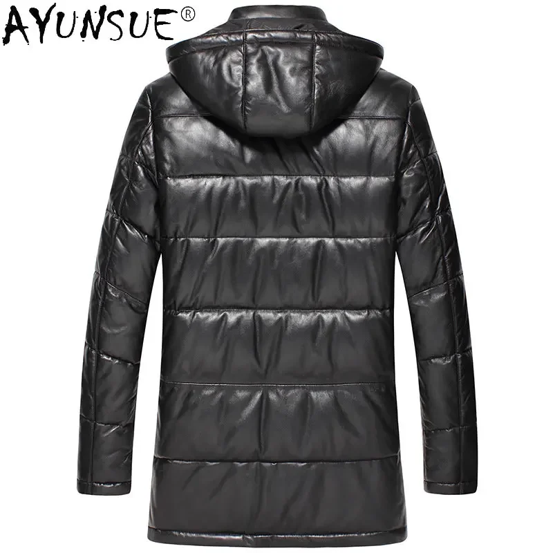 Genuine Leather Down Jackets for Men Winter Coat Hooded Mid Long Natural Sheepskin Men\'s Clothing Men\'s Leather Jacket FCY4753