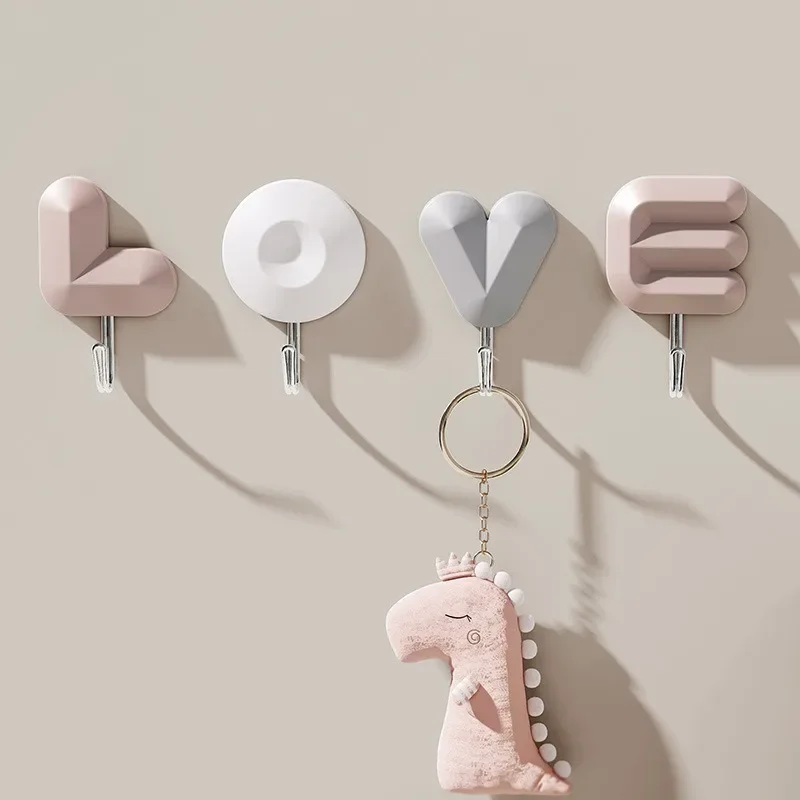 New Punch Free LOVE Letter Hook for Hallway Bag, Key for Bedroom, Kitchen, Bathroom Door, No Trace Adhesive Hook