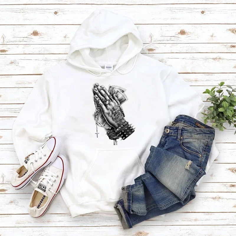 

Men Prayer Gesture Print Designer Hoodie Man Luxury Hooded Sweatshirt Autumn Winter Warm Clothing for Male Streetwear Tracksuit