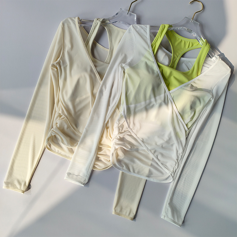  Sexy Mesh Slimming Yoga Suit for Women Gathering Together Sports Bra Fake Two Pieces of Quick Drying Training Pilates Cover Up 