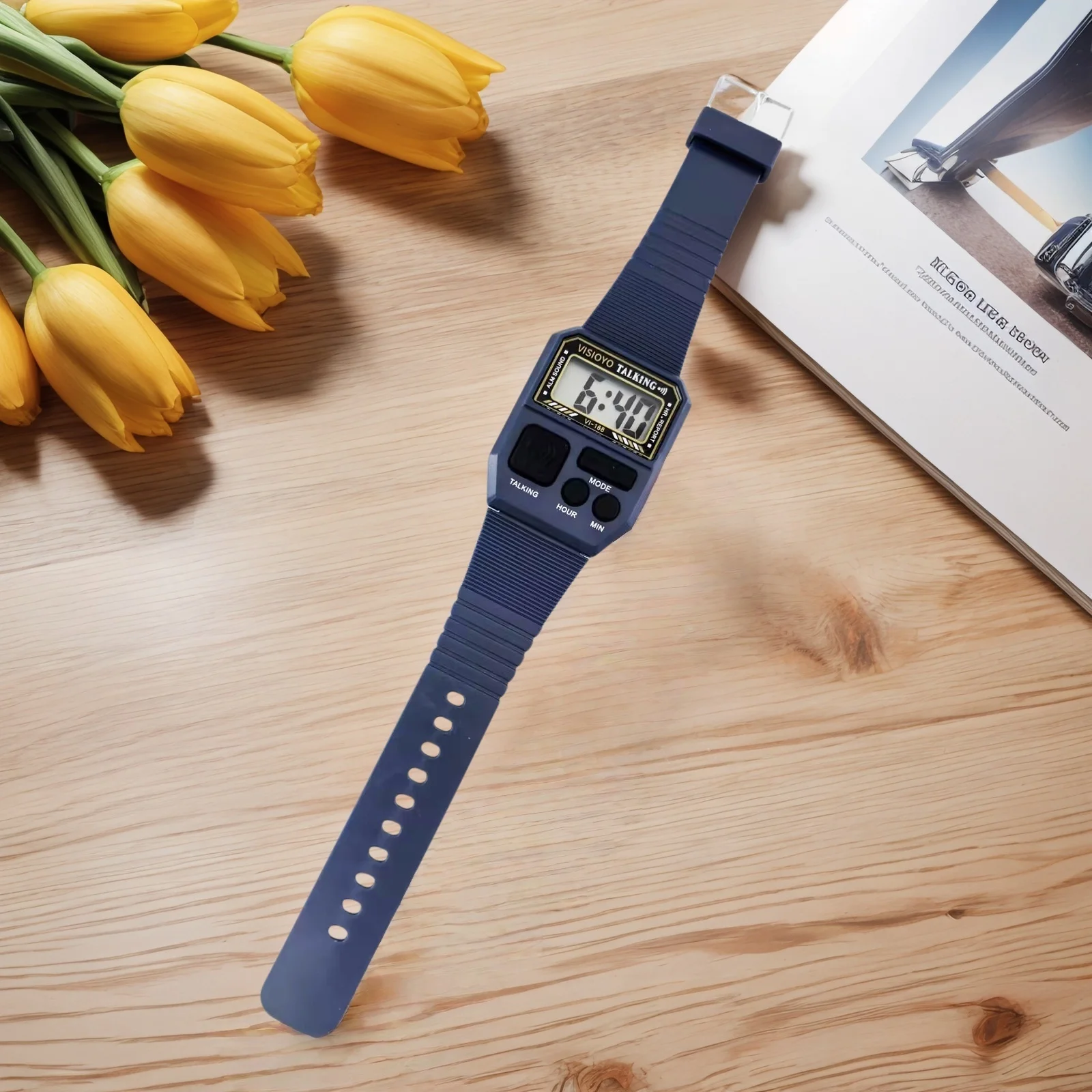 ساعة نقاش اسباني للمكفوفين وضعاف البصر، مع توقيت/إنذار مدمن، لكبار السن ومستخدمين منخفض الرؤية