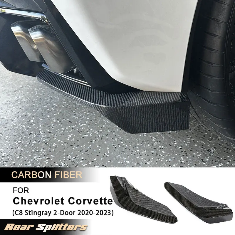 

Разделители заднего бампера автомобиля, плавники для Chevrolet Corvette C8 Stingray 2-дверные 2020-2023, задние крылышки с защитой от царапин, полностью углеродное волокно