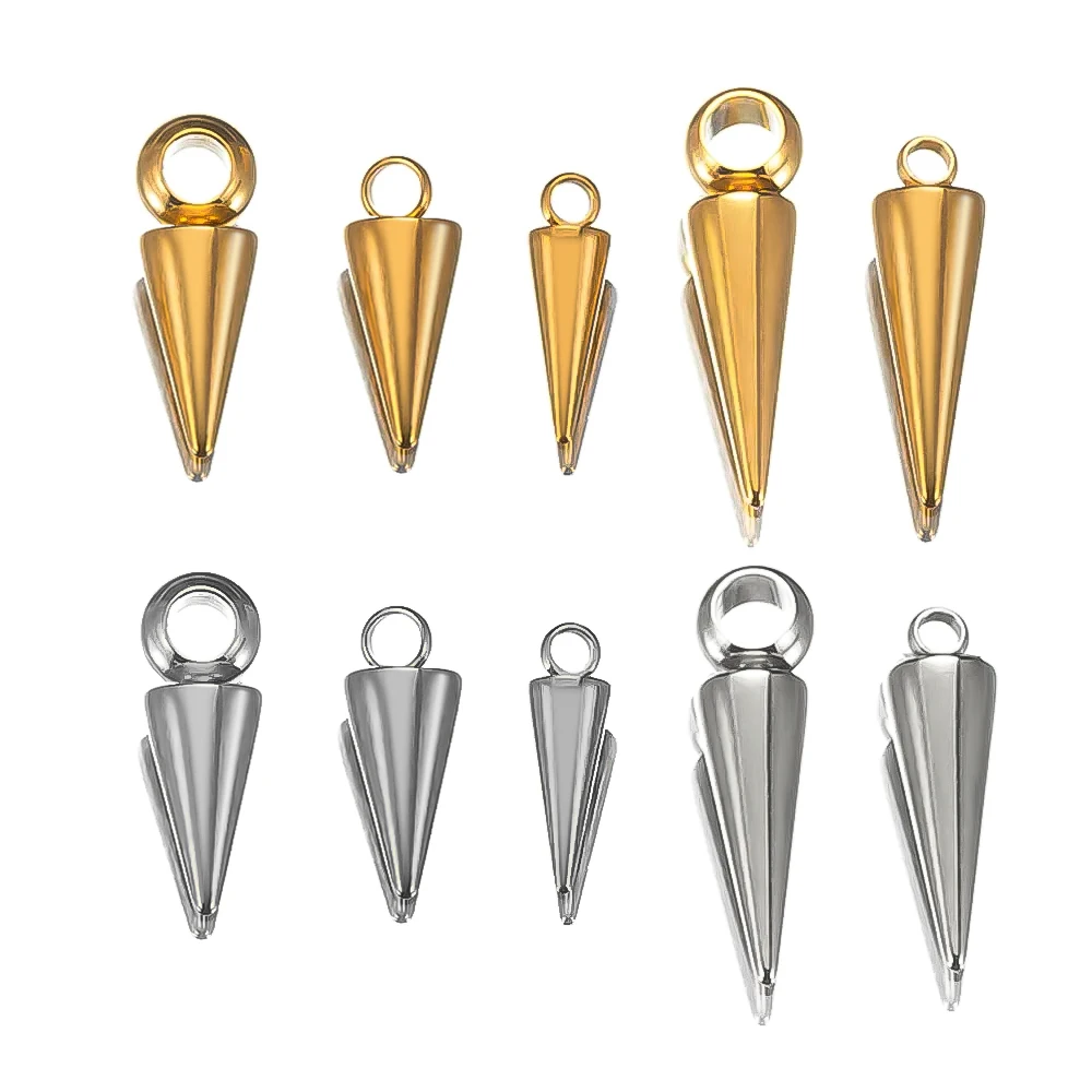 10PCS Edelstahl Kegel Charms Anhänger Retro Spike Perlen Charms Anhänger für Frauen Mann Hoop Ohrring Schmuck Machen liefert