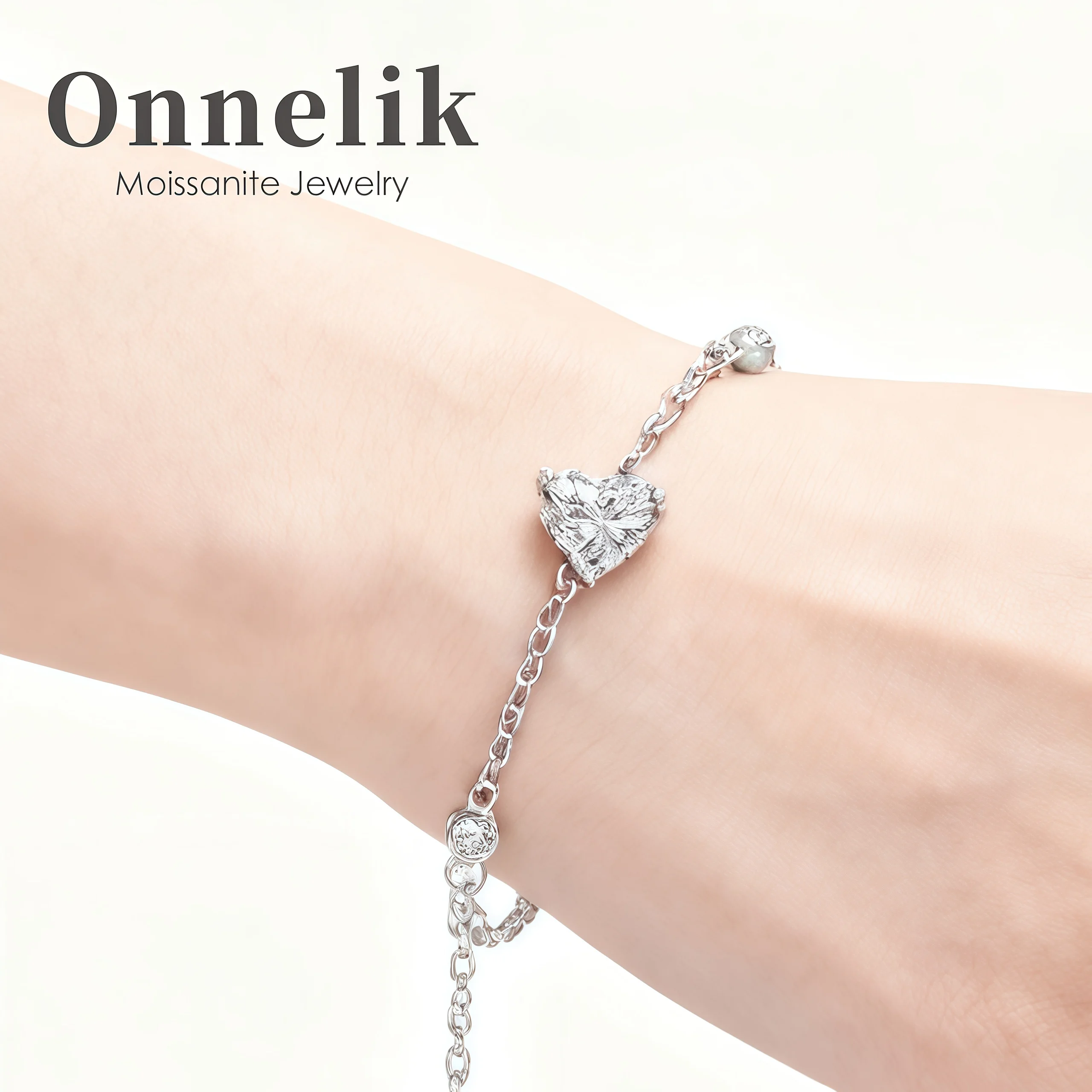 

Onnelik 6,5 мм муассанит браслет в форме сердца из стерлингового серебра 925 пробы регулируемая цепочка ювелирные изделия для женщин изысканный подарок на день рождения и свадьбу