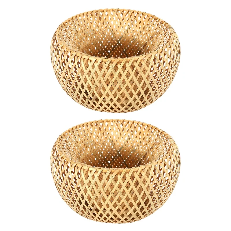 

LUDA 2X Bamboo Wicker Rattan Lampshade Hand-Woven Double Layer Bamboo Dome Lampshade Asian Rustic Japanese Lamp Design