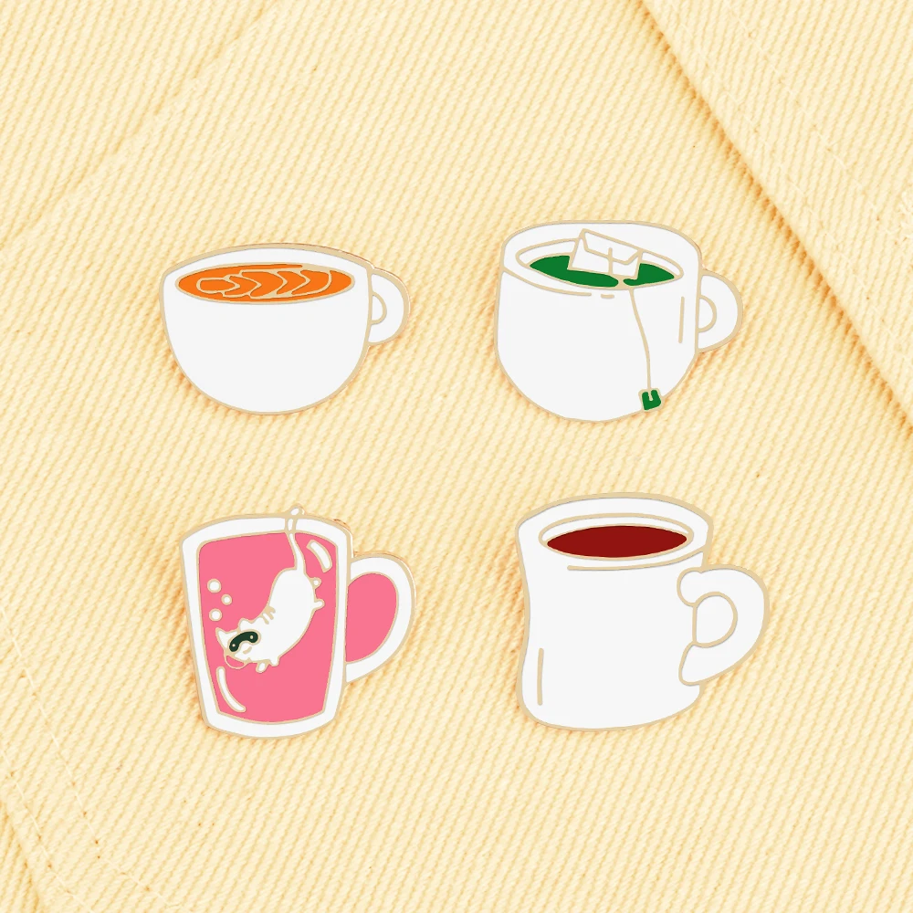 4 Style Drink Enamel Pins Crea - đánh giá và giá Coffee Tea Green