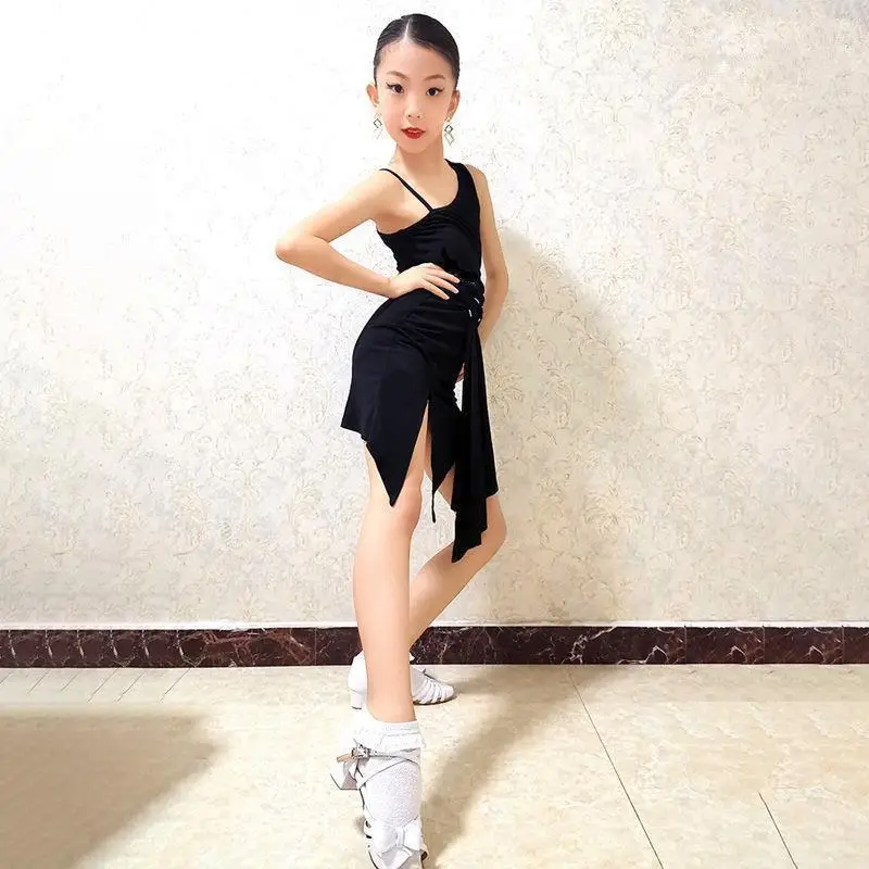Novos trajes de dança latina, roupas de prática, saias infantis de uma peça, roupas de desempenho de competição com franjas femininas