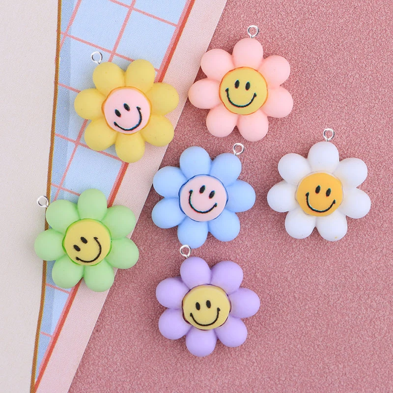 10Pcs Cute Kawaii Sunflower Flowers Charms For Jewelry Making Resin Pendant Flatback Patch Diy Hairpin Fidge Magnet C1008