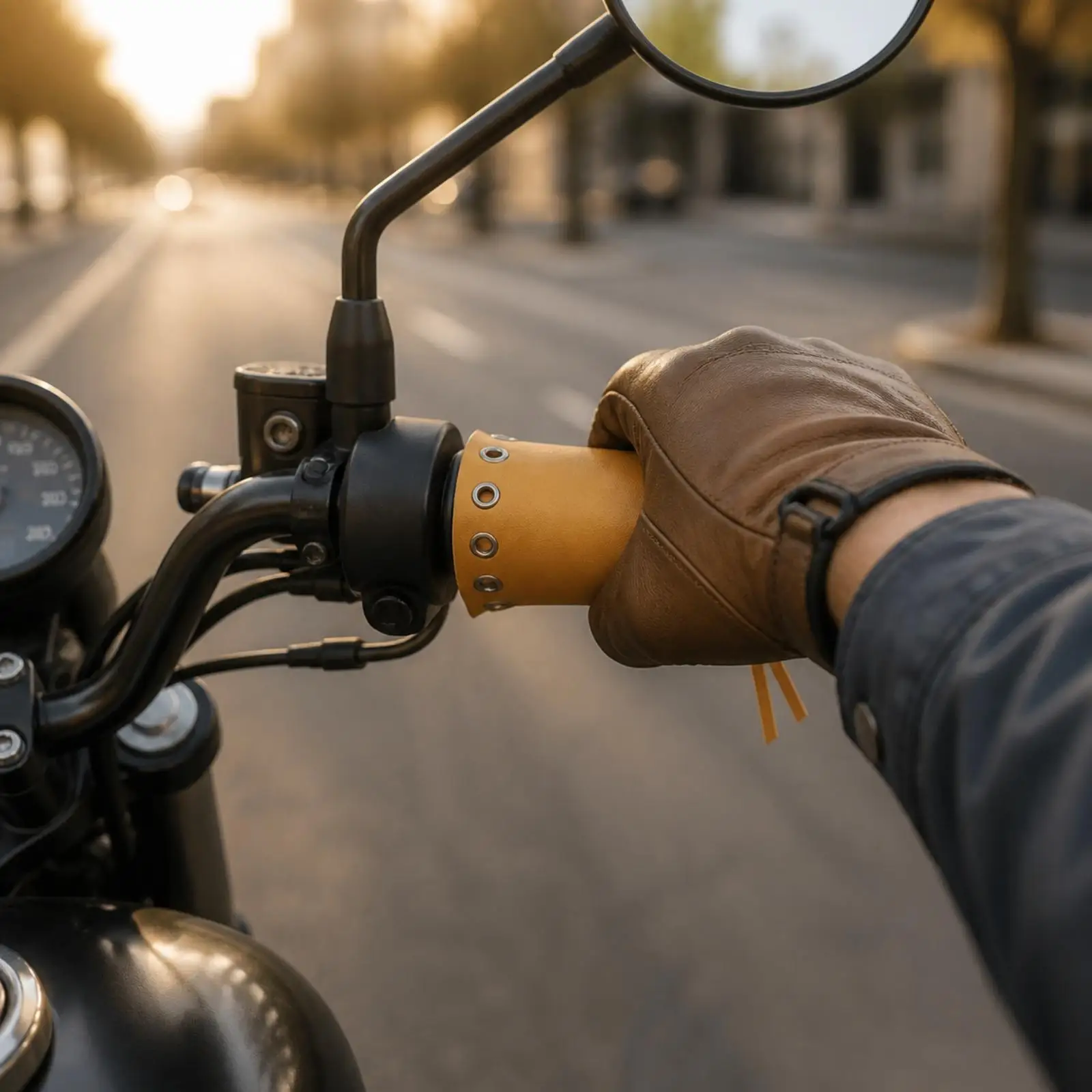 Handcrafted Leather Motorcycle Handlebar Wraps with Metal Eyelets Lacing for Vintage Bobber Bike Custom