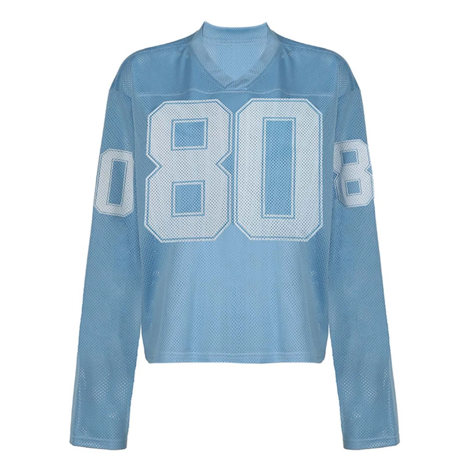 T-shirt stampata a 80 cifre in tessuto a rete Oversize blu Jersey stile sportivo per le donne t-shirt Casual allentate americane alla moda rosa Street