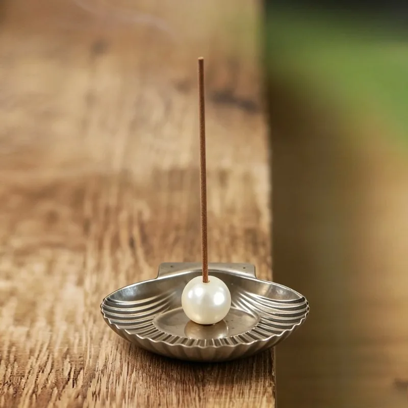 Stainless Steel Seashell-Shaped Incense Holder Portable Minimalist Mosquito Coil Tray Decorative Metal Pearl Incense Rack