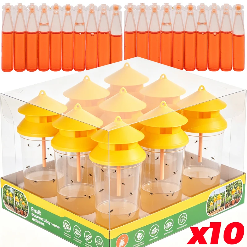 1/10x Hanging Fruit Fly Traps Plastic Drosophila Traps Fly Orchard Catcher Pest Fly Trap Control Insect Catcher with Attractants