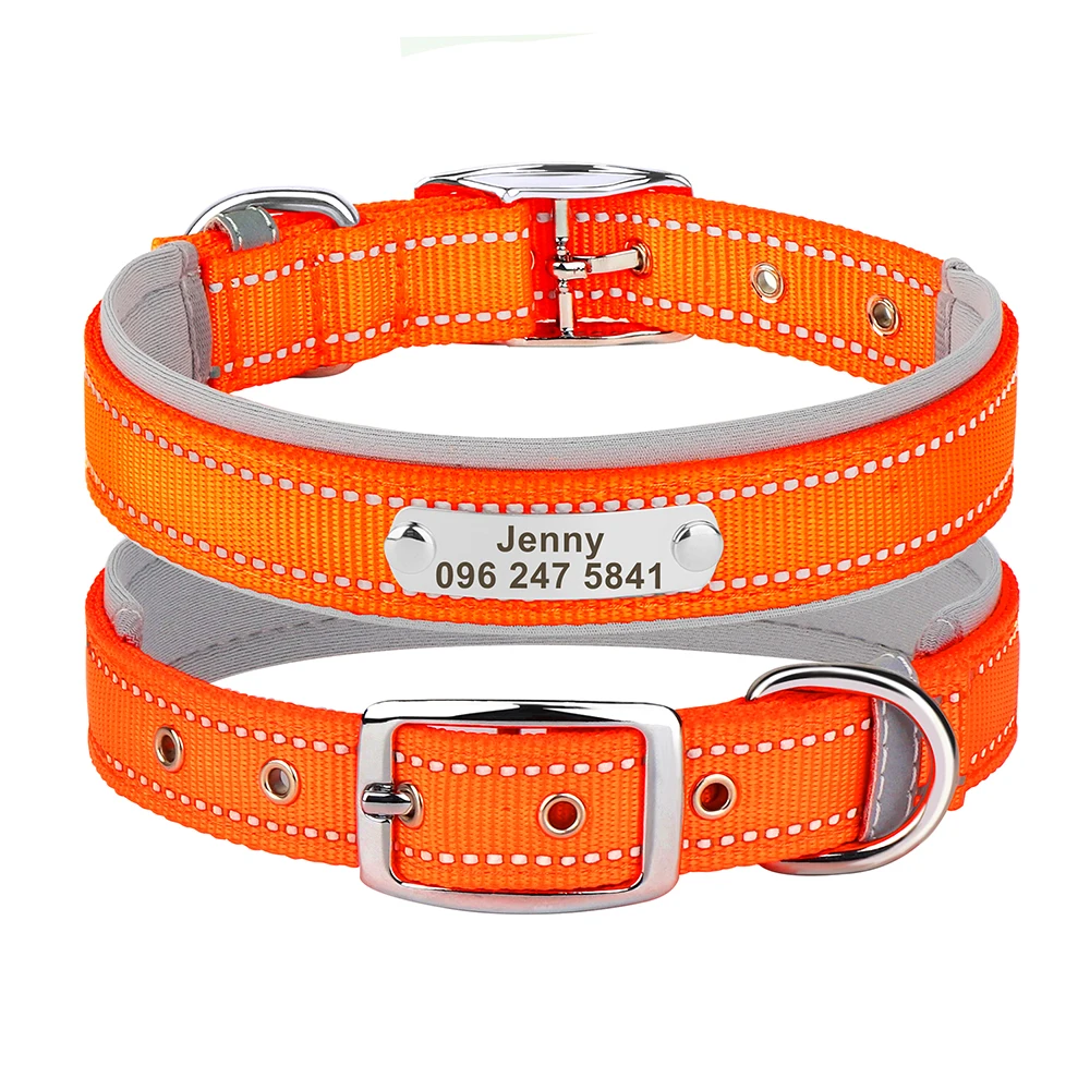 Personalized Nylon Dog Collar For Small Medium Large Dogs Reflective Custom Pet ID Name Tag Accessories Collars Free Engrave