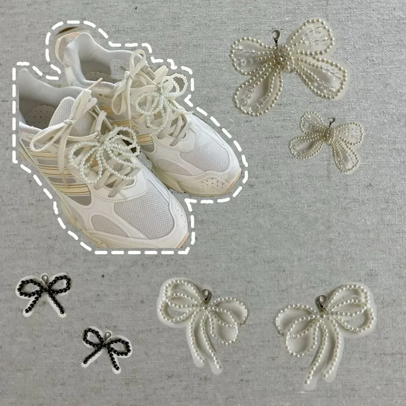 1 Paar Bowtie Perle Blume Schnürsenkel Schnalle Schuhe Charms für Frau Weiß und Silber Schnürsenkel Dekoration Clips Schuhzubehör