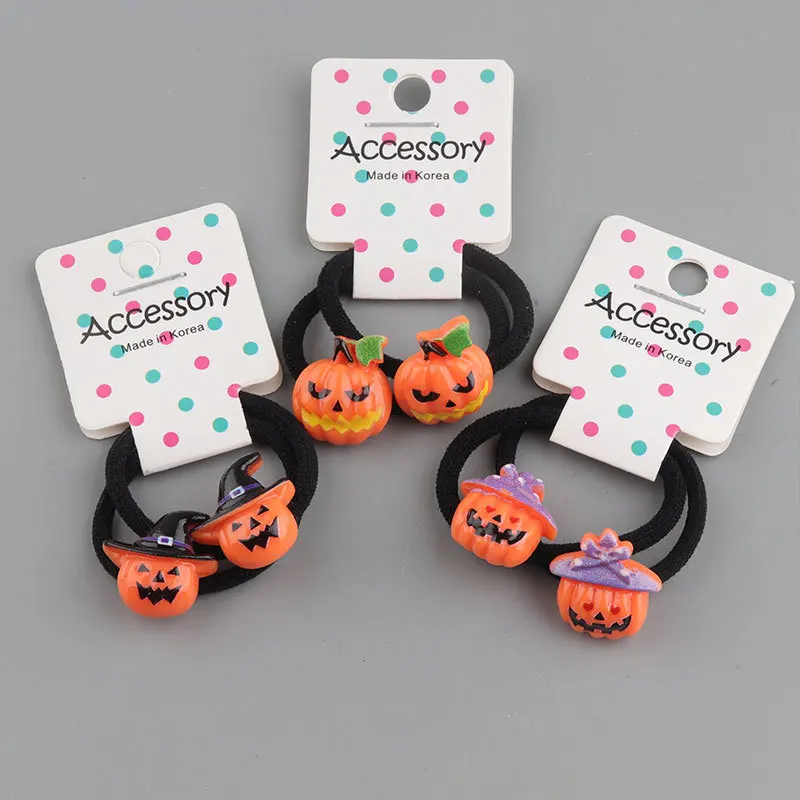 Halloween Elastic Hair Bands for Girls Rubber Hair ties with Pumpkin Skulls Ghost Witch Bat Cat Festival Accessories