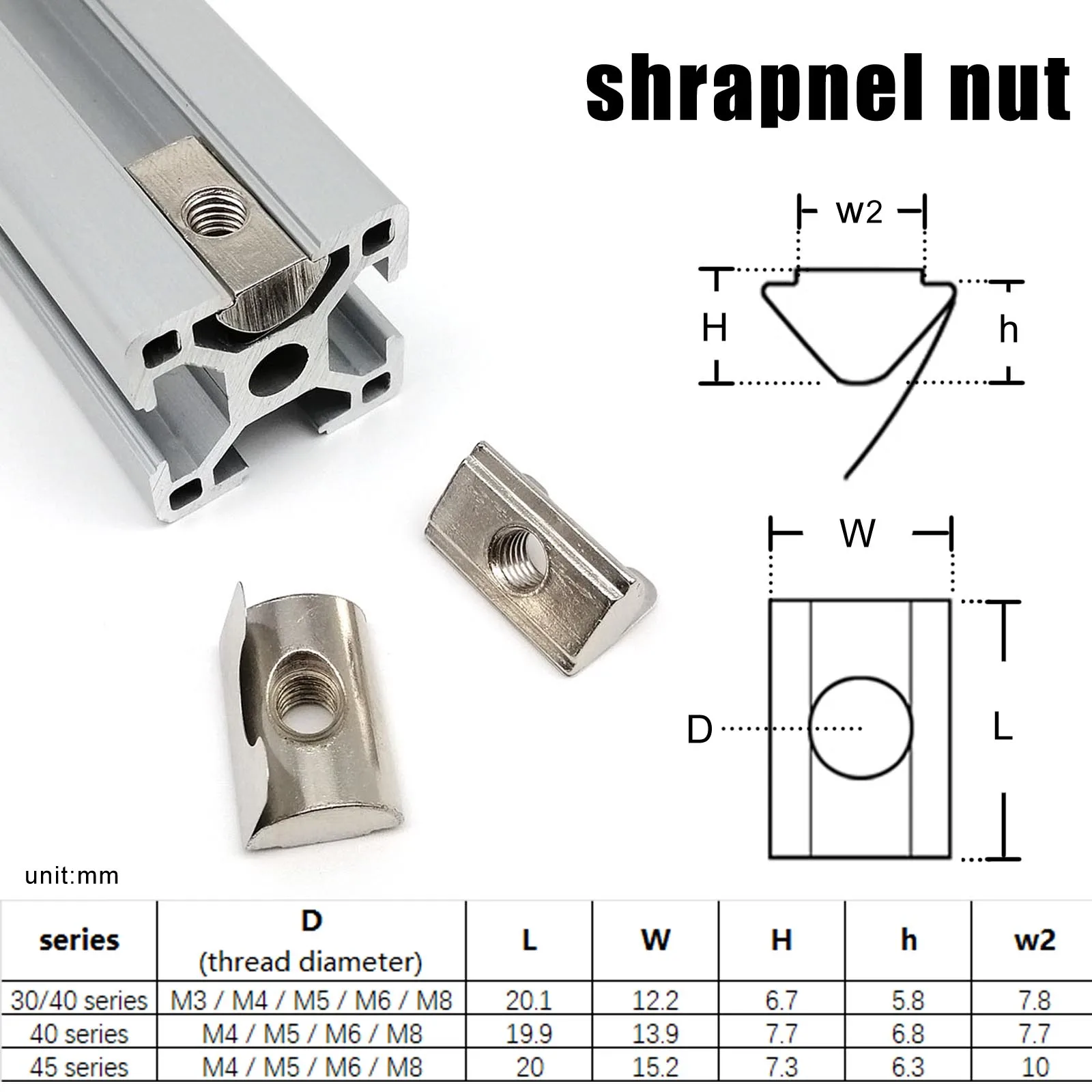 HZYUEGOU 20 Stück M3 M4 M5 M6 M8 M10 T-Form Gleitmutter Hammer für 20 30 40 45 Serie Aluminiumprofil-Extrusionsschienen – Detail 4