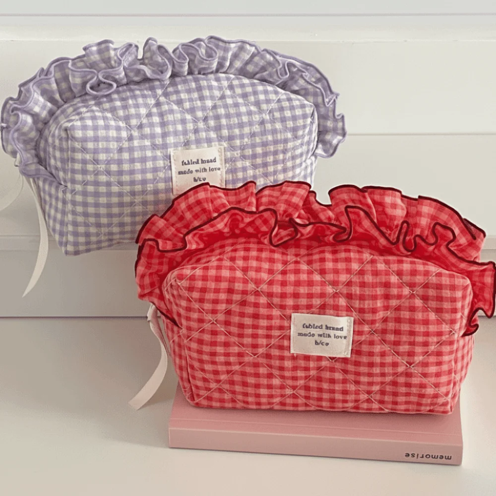 High Quality Sweet Ruffle Makeup Bag Large Capacity Portable Cosmetic Bag Multifunctional with Zipper Toiletry Organizer Travel