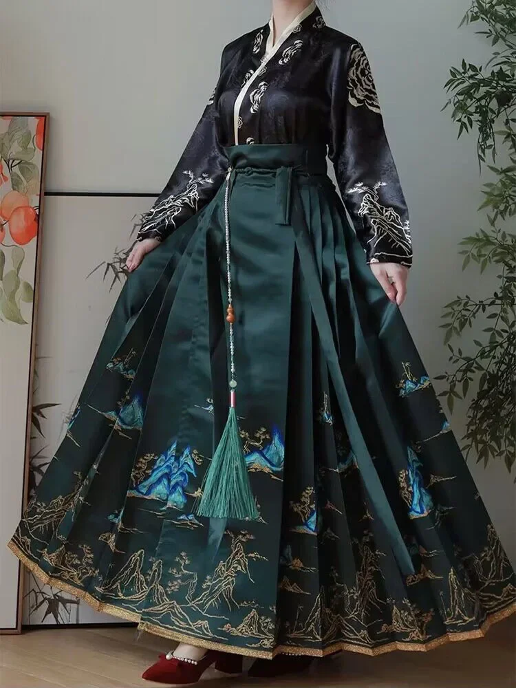 ชุดกระโปรงหน้าม้าจาก Hanfu 2ชิ้นเสื้อผ้าสำหรับสาวออฟฟิศไซส์ใหญ่พิเศษเสื้อเชิ้ตแขนยาว + กระโปรงชุด Hanfu จีนไซส์ใหญ่พิเศษ XL