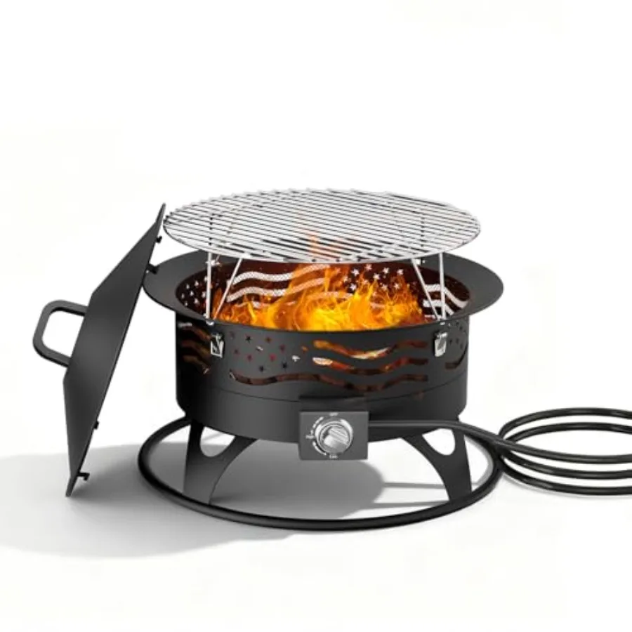 Propane Outdoor Fire Pit for backyard use, stainless steel, black, smokeless and portable design