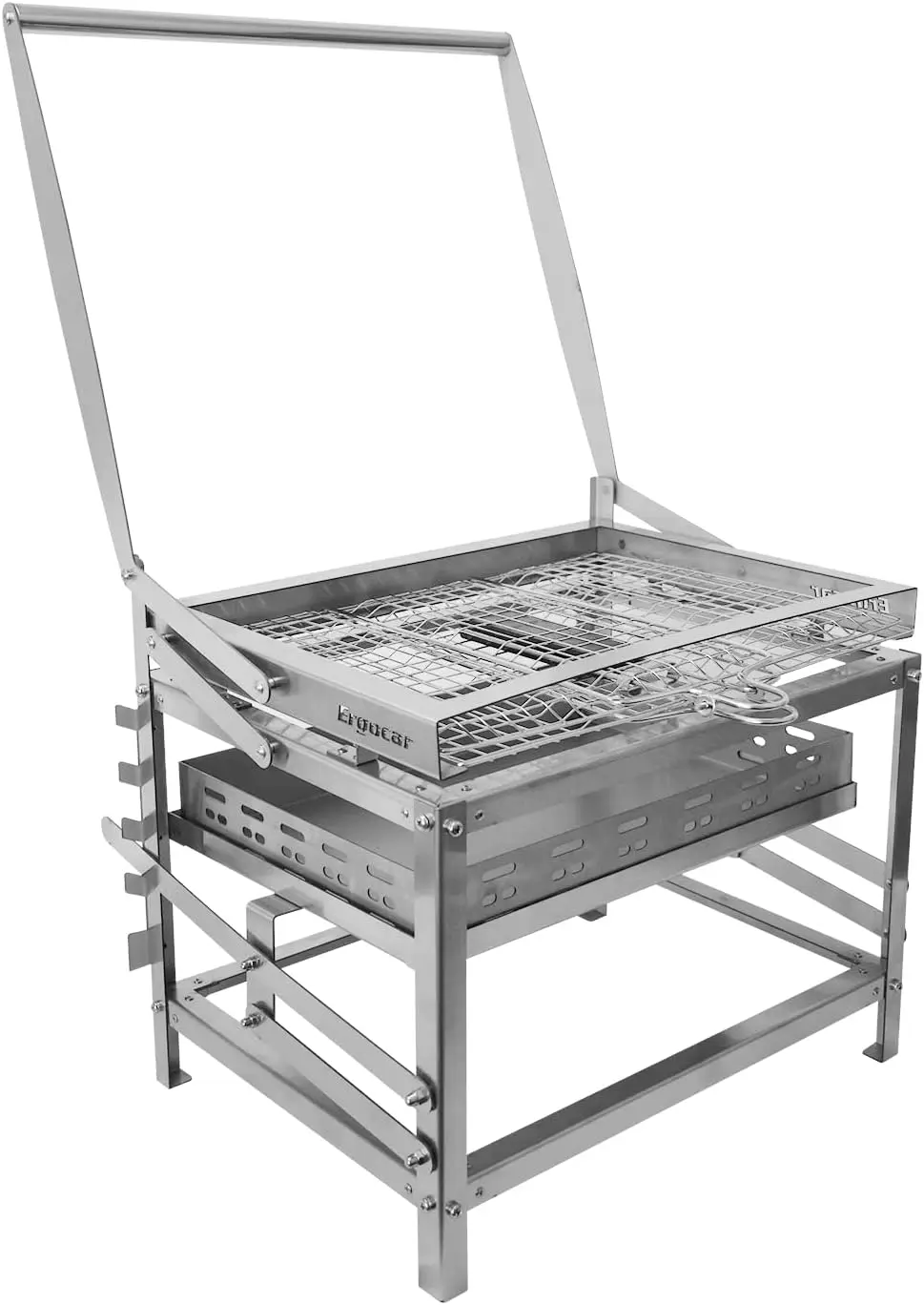 Outdoor Charcoal Grill with 4-Tier Charcoal Tray, Portable Multi-Function Rotatable Design, Height-Adjustable, Ideal for Outdoor Cooking
