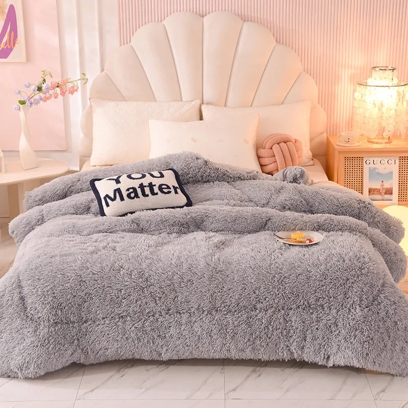 Household Fluffy Comforter Bed Set Faux Fur Fuzzy Duvet Set Luxury Ultra Soft Plush Long Shaggy Queen Size Duvet Quilt