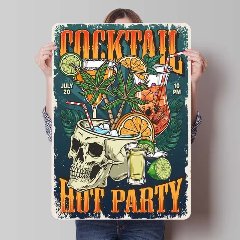 Cocktail Party Rost Zeichen Wand dekoration Wohnzimmer Dekor Ästhetik Dekoration für Wohnkultur Vintage Metallplatte Dekoration