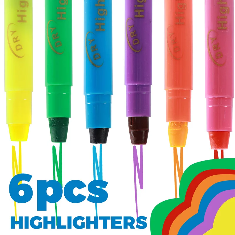 

Sharpenable 6 Color Highlighter Pens Students Handbook Journaling Underlining Marking Graffiti Coloring School Office Stationery