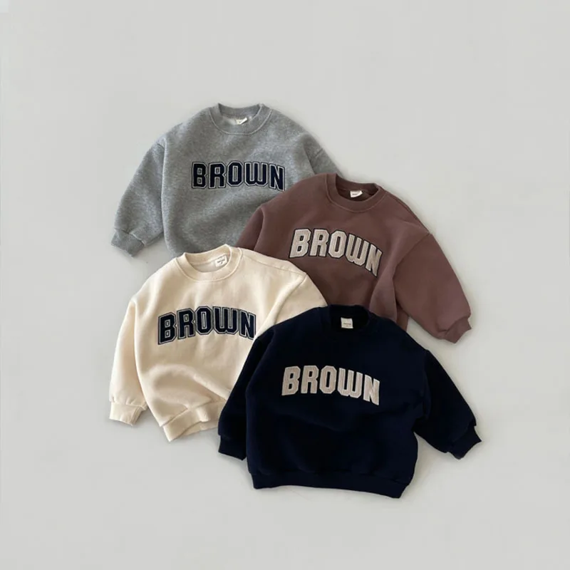 Herfst Nieuwe Baby Lange Mouw Sweatshirt Mode Kinderen Brief Print Tops Baby Casual Trui Katoenen Jongen Meisje Fleece Kleding