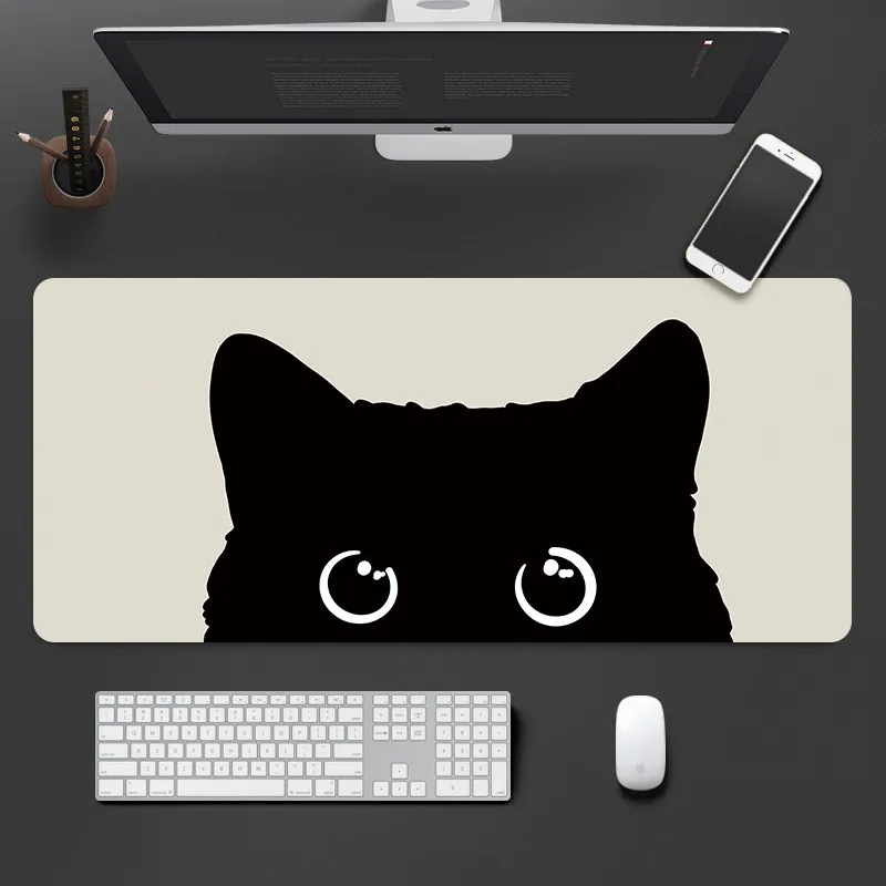 Kawaii Black Cats Rubber Mouse Pad Office Gaming Smooth Large Small Laptop Deskmat Keyboard Mat Stitched Edge Non-Slip Desk Pad