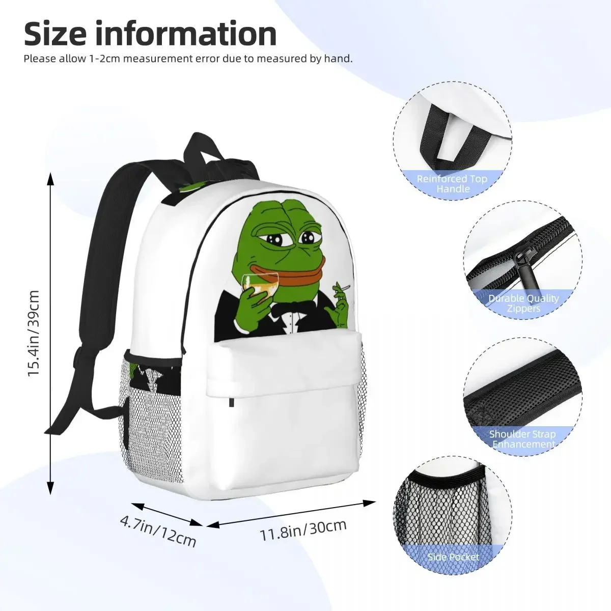 Pepe The Frog Peepo Emote Backpacks Boys Girls Bookbag Fashion Children School Bags Laptop Rucksack Shoulder Bag Large Capacity