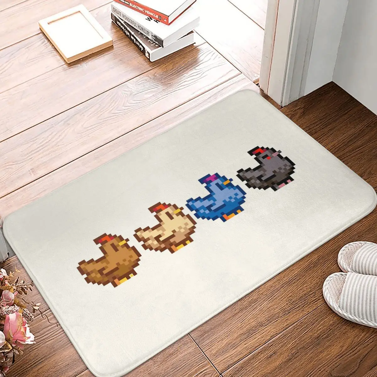 Stardew Valley Game Non-slip Doormat 4 Chickens Bath Bedroom Mat Welcome Carpet Flannel Pattern Decor