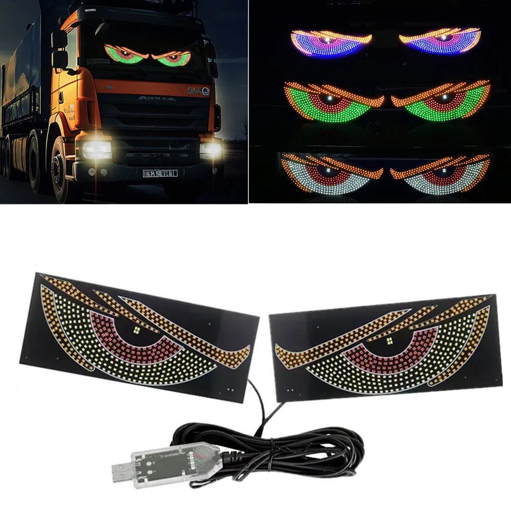 2PCS USB Dynamic Eyes Light for Car Truck Windshield Sign LED Display Screen Animated Blinking Demon Devil Eyes Light