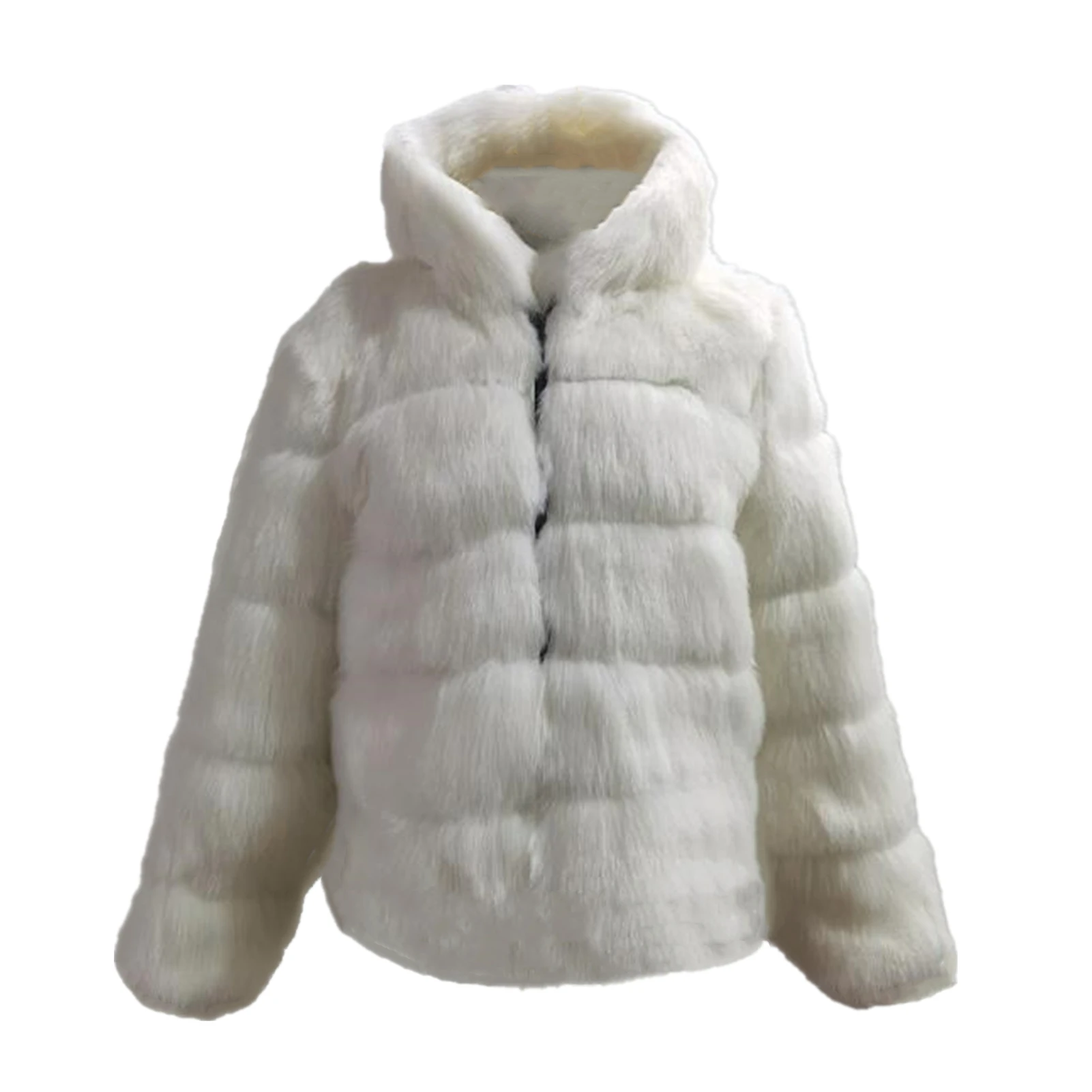 Women's Oversize S-6XL Winter Long Sleeve Fluffy Faux Fur Warm Coat Jacket with Hooded Luxury Long Outwear