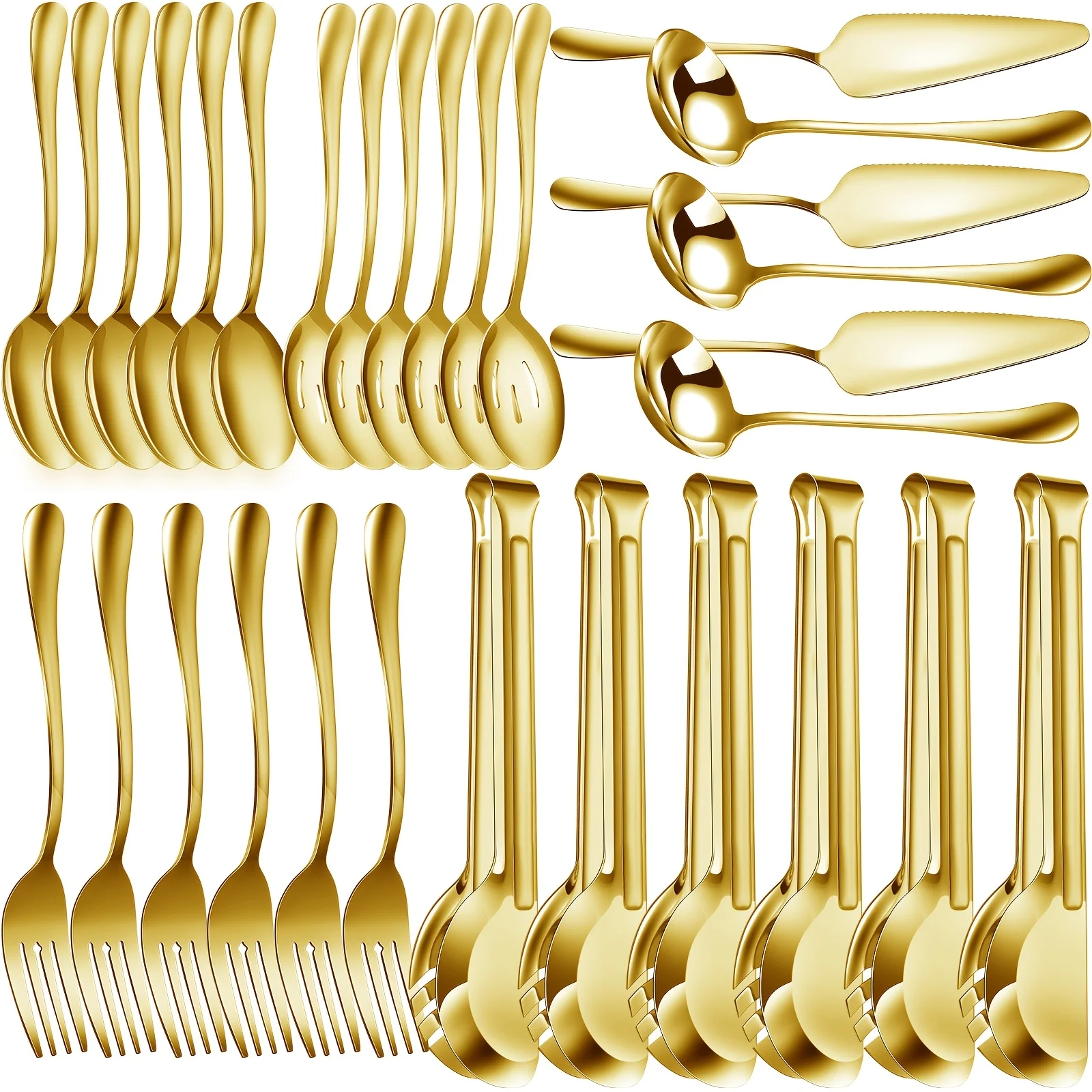 

30pcs Stainless Steel Serving Utensils Set Flatware Set Include Large Serving Spoons Slotted Spoons Forks Soup Ladle Pie Server