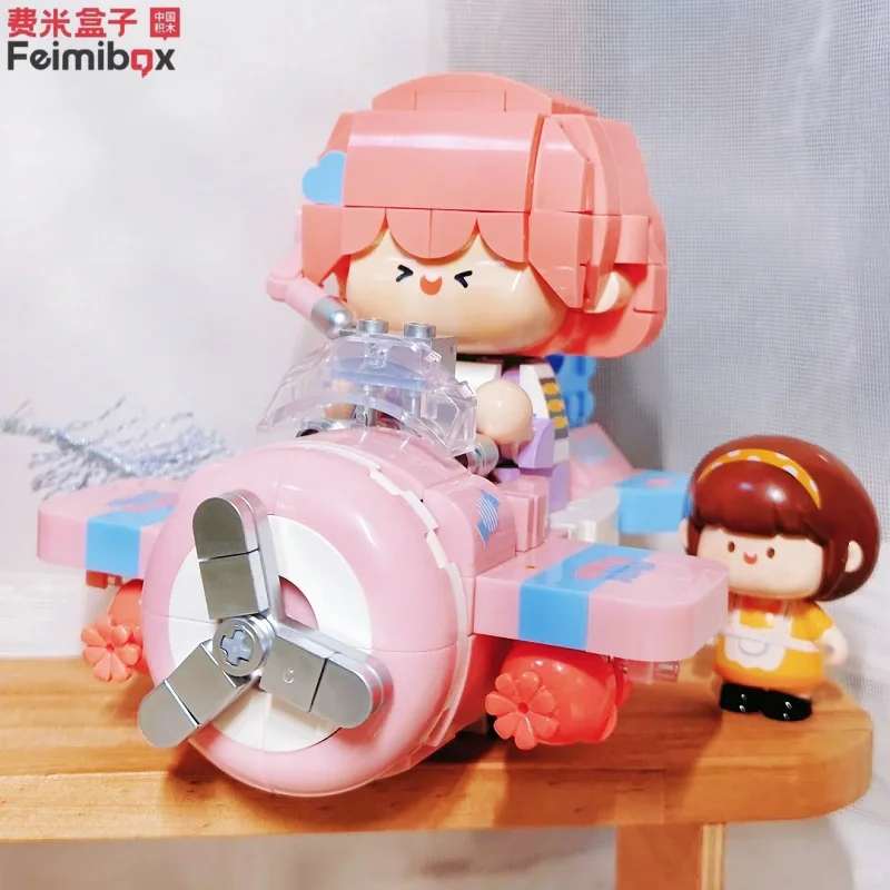 Feimibox montagem de veículos blocos de construção brinquedos bonitos ornamentos de mesa apresenta coleção quebra-cabeça pequena cena modelo tijolos