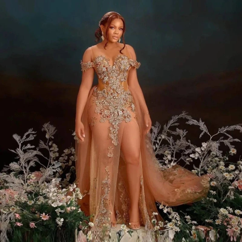 מסיבת אפריקה שמלות נשף מקסים aso ebi ערבית שמלות נשף סקסי את הכתף תחרה שמלות שמלות