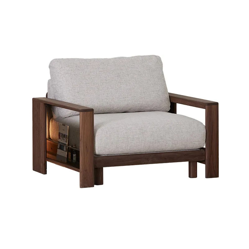 

Single sofa chair, black walnut solid wood fabric, simple modern medieval lazy leisure reading chair