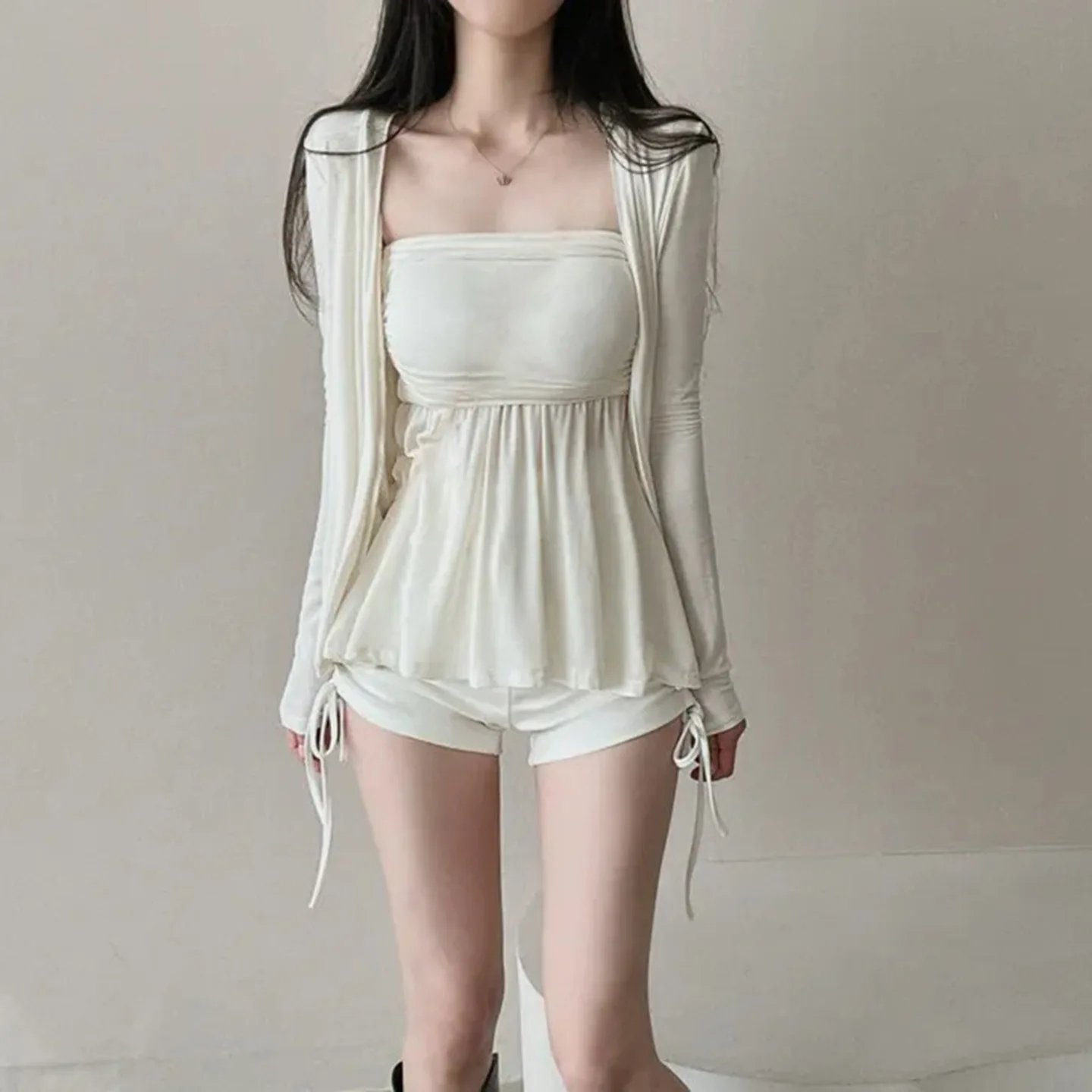 

Вязаный кардиган на бретельках, топ трапециевидной формы, открытая рубашка, ансамбль, женская повседневная спортивная одежда, китайское производство, осень 2022, R...