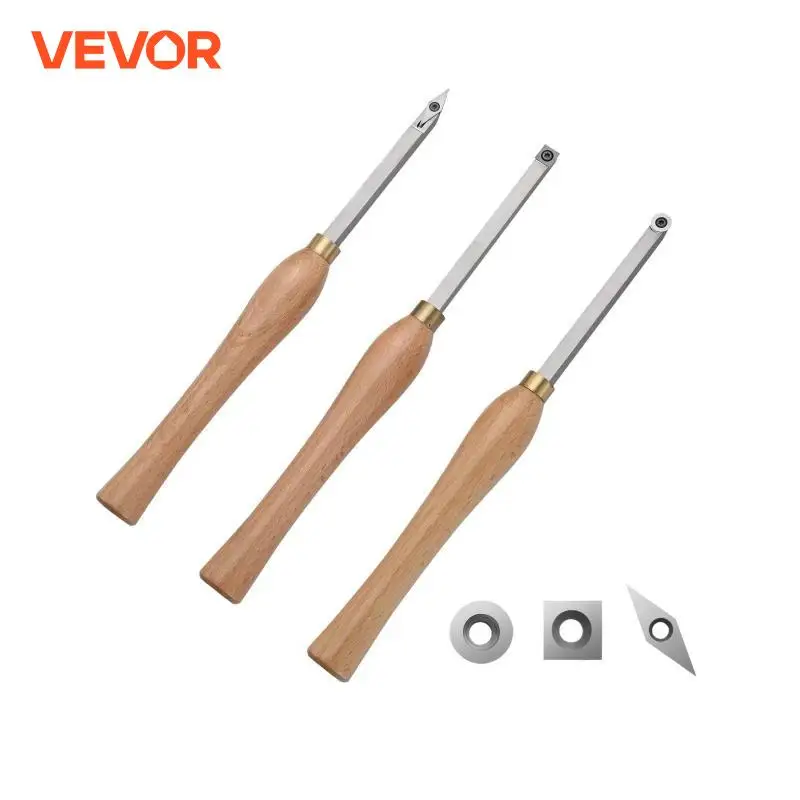 VEVOR Wood Lathe Chisel Set 3 PCS Woodworking Turning Tools Includes Square, Round, Diamond Carbide Blades for Wood Turning Use