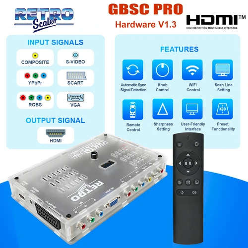 RetroScaler GBSC Pro GBS Control Scart RGBS YPbPr VGA compuesto (AV) SV a HDMI ®   Convertidor de vídeo Auido para consolas de juegos retro