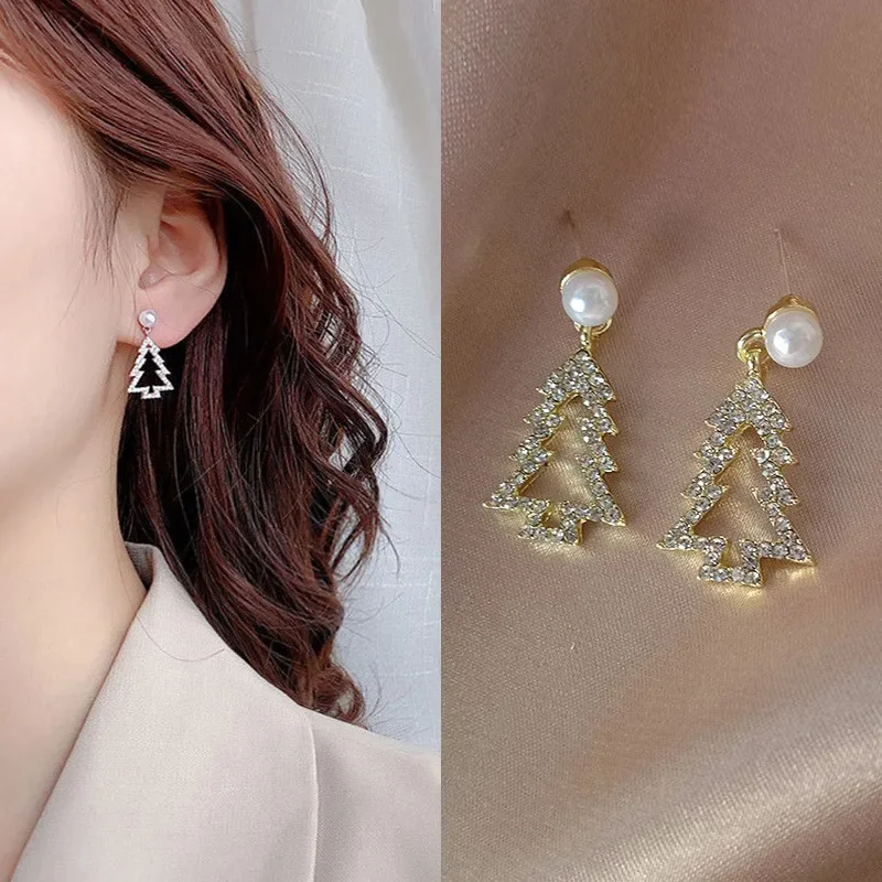 

Zircon Christmas Tree Earrings For Women Sparkling Crystal Earring Girls New Year Holiday Jewelry Gifts