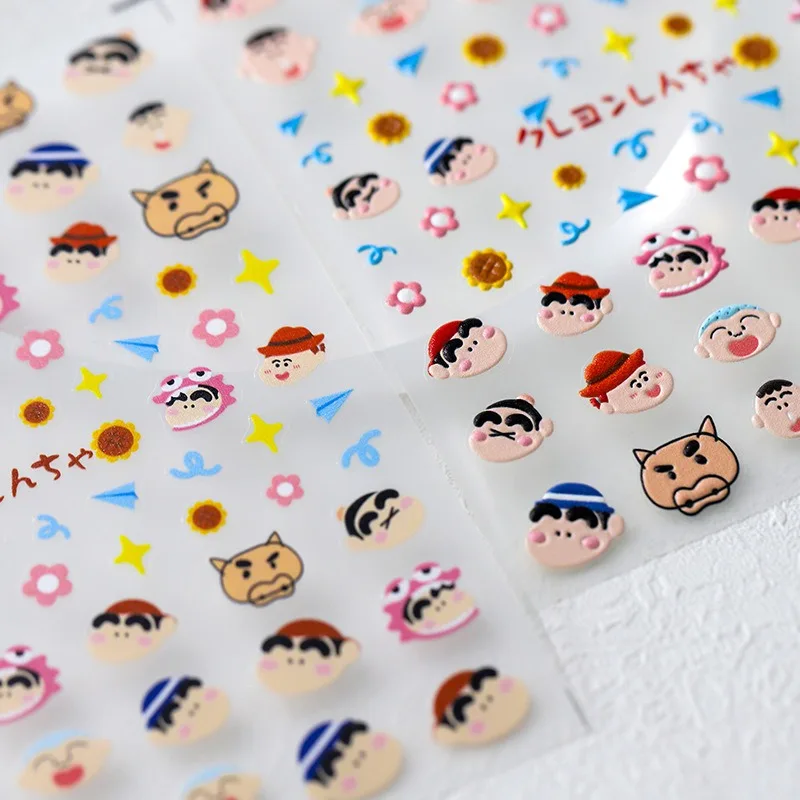 1PCS Classic Crayon Shin-chan Anime Nail Stickers Relief Design Self Adhesive Waterproof Nail Decor for Anime Lovers Stickers