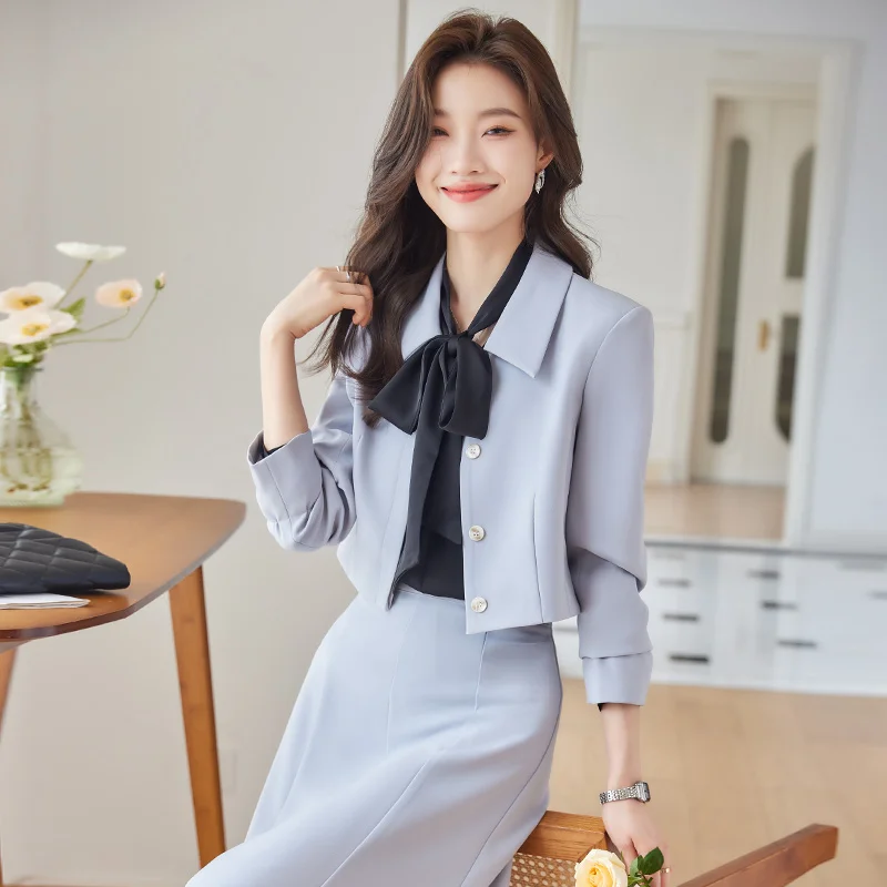 Ensemble de Costume Femme Haut de Gamme Gris Clair Décontracté et Élégant Automne Hiver 2026 Idéal pour Avocats, Enseignants et Professionnels