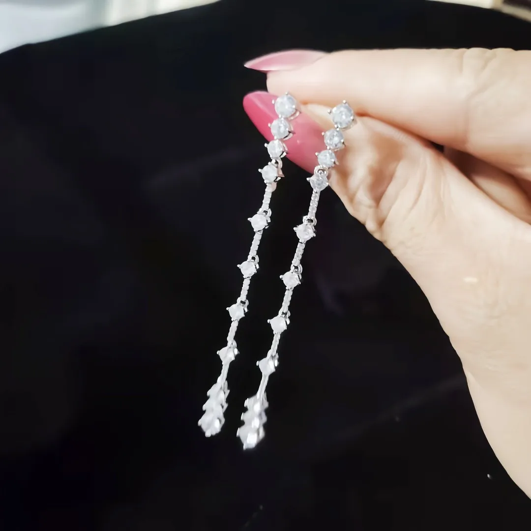 Real Moissanite Long Tassel Earrings For Women Orginal 925 Silver Plate Pt950 3CT Lab Diamond Beating Heart Earring Brincos