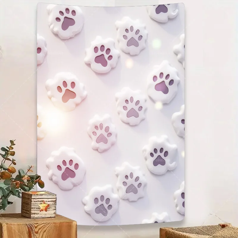 

1pc Wall Tapestry Cute Paw Print Tapestry for Kids Room Decor, Soft Pastel Pink Wall Hanging Art