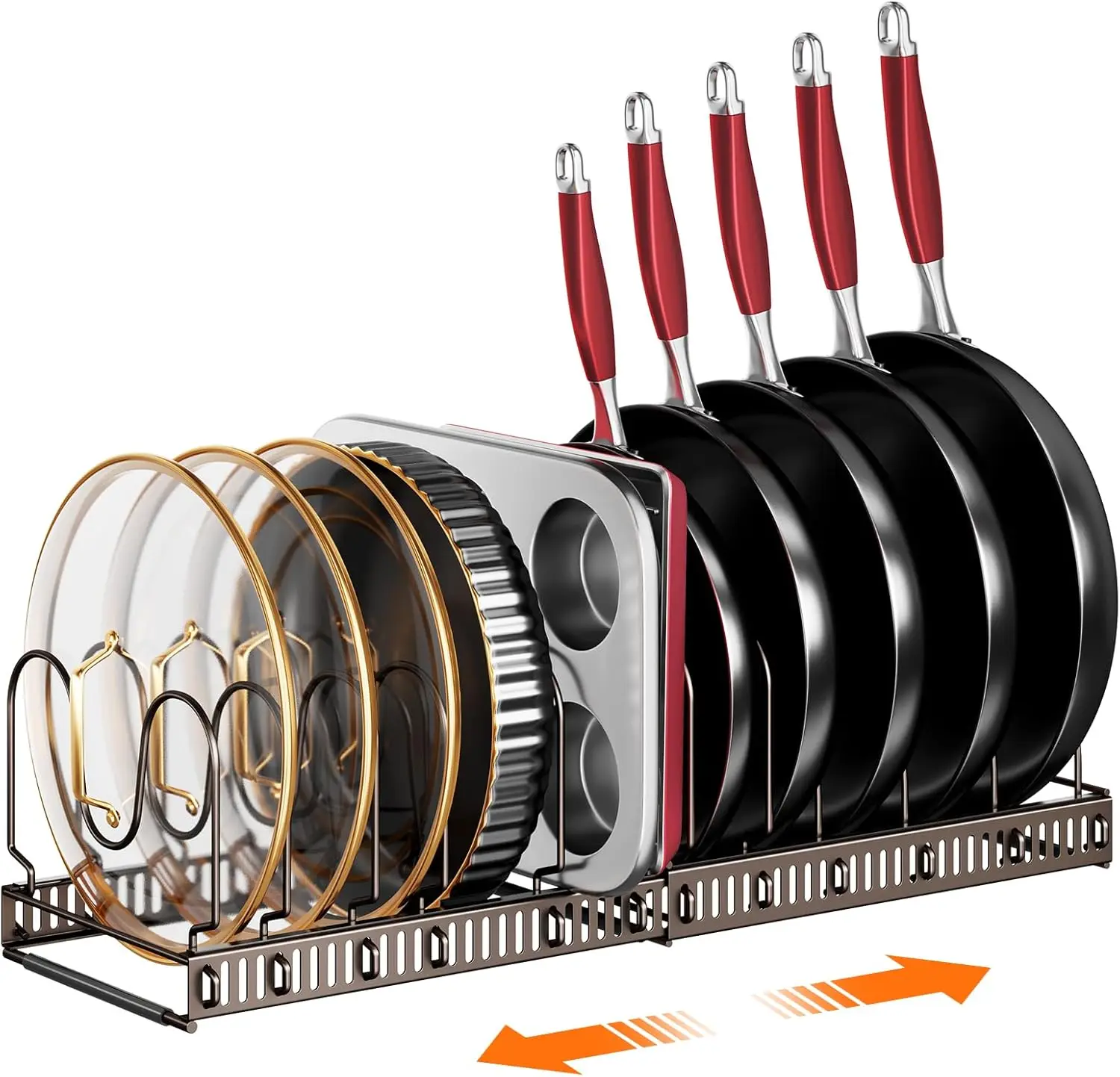 

Under-Cabinet Pan Organizer with 12 Adjustable Dividers, Kitchen Storage for Pots, Pans, Lids, Baking Sheets & Cutting Boards