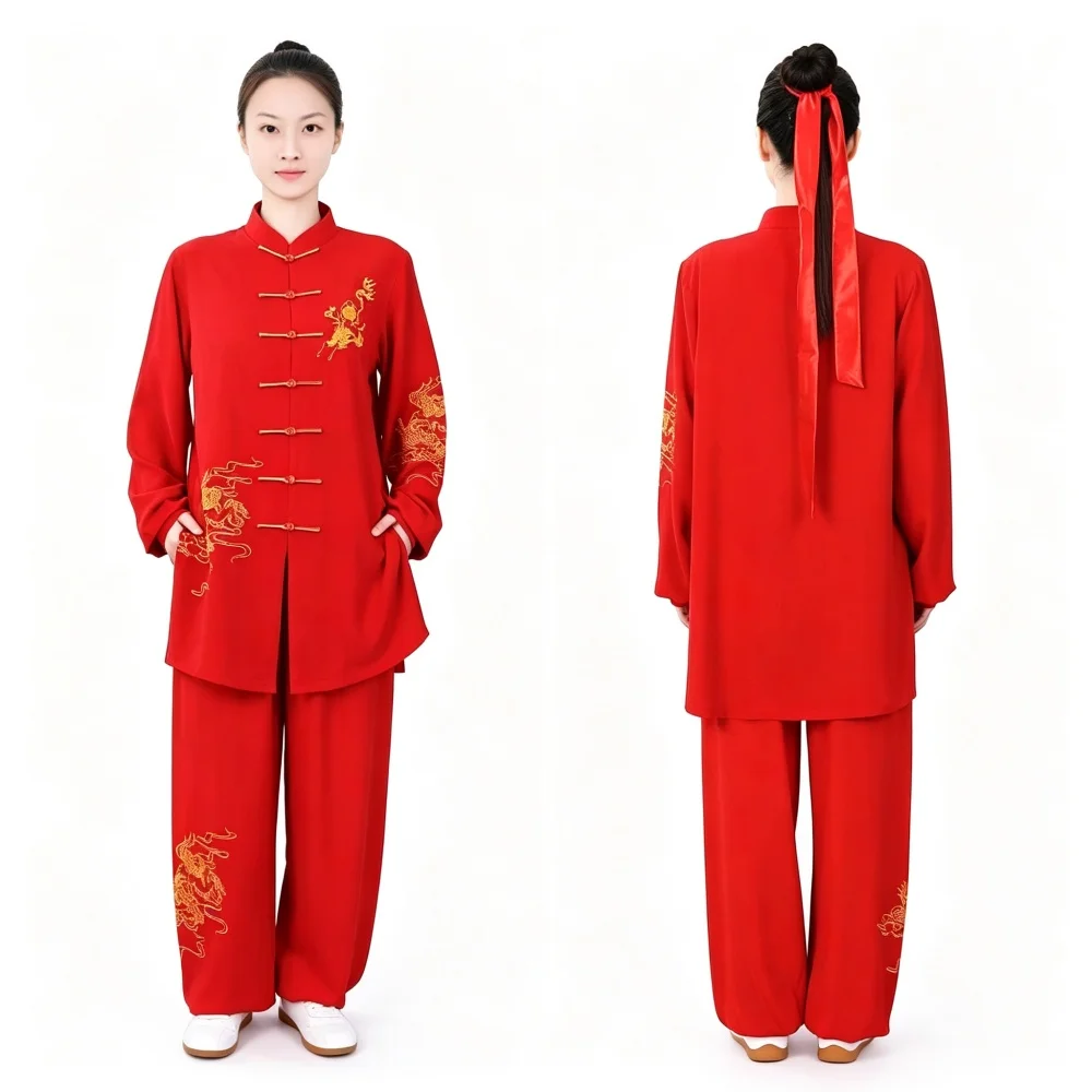 Dragon Embroidery Kung Fu Uniform Men Women Traditional Chinese Tai Chi Suit Martial Arts Practice Competition Clothes