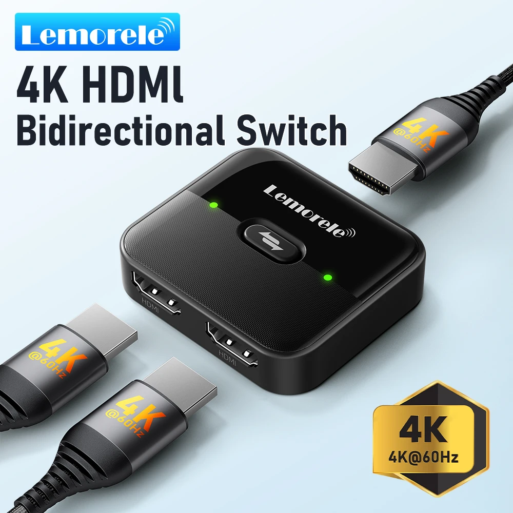Lemorele 4K HDMI Splitter Switch 2 in 1 Out 60Hz HDMI-compatible 2.0 Hub Switcher for PC Laptop HDTV Xbox PS4 PS5 TV Macbook
