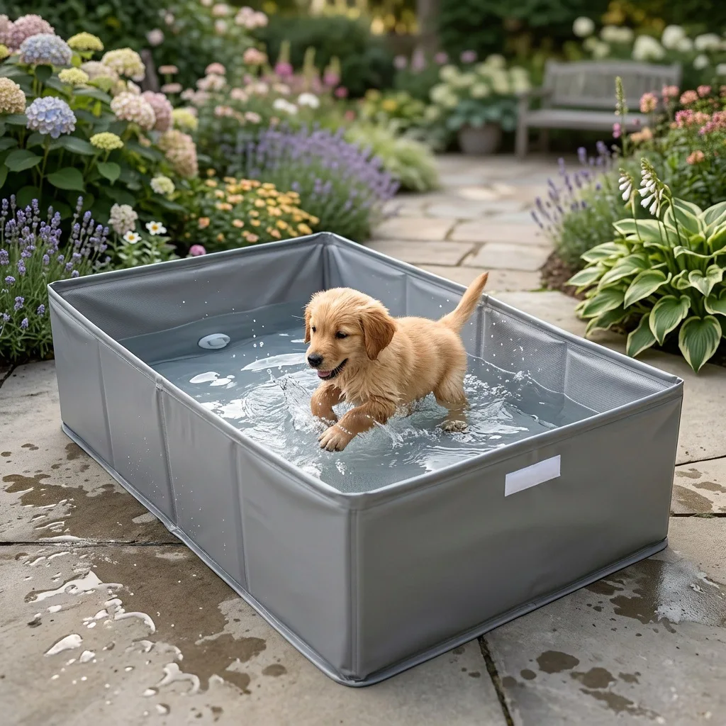 New Cross-border Foldable Square Pet Bathtub, Dog Bath Bucket, Portable Storage Summer Pool, Gray