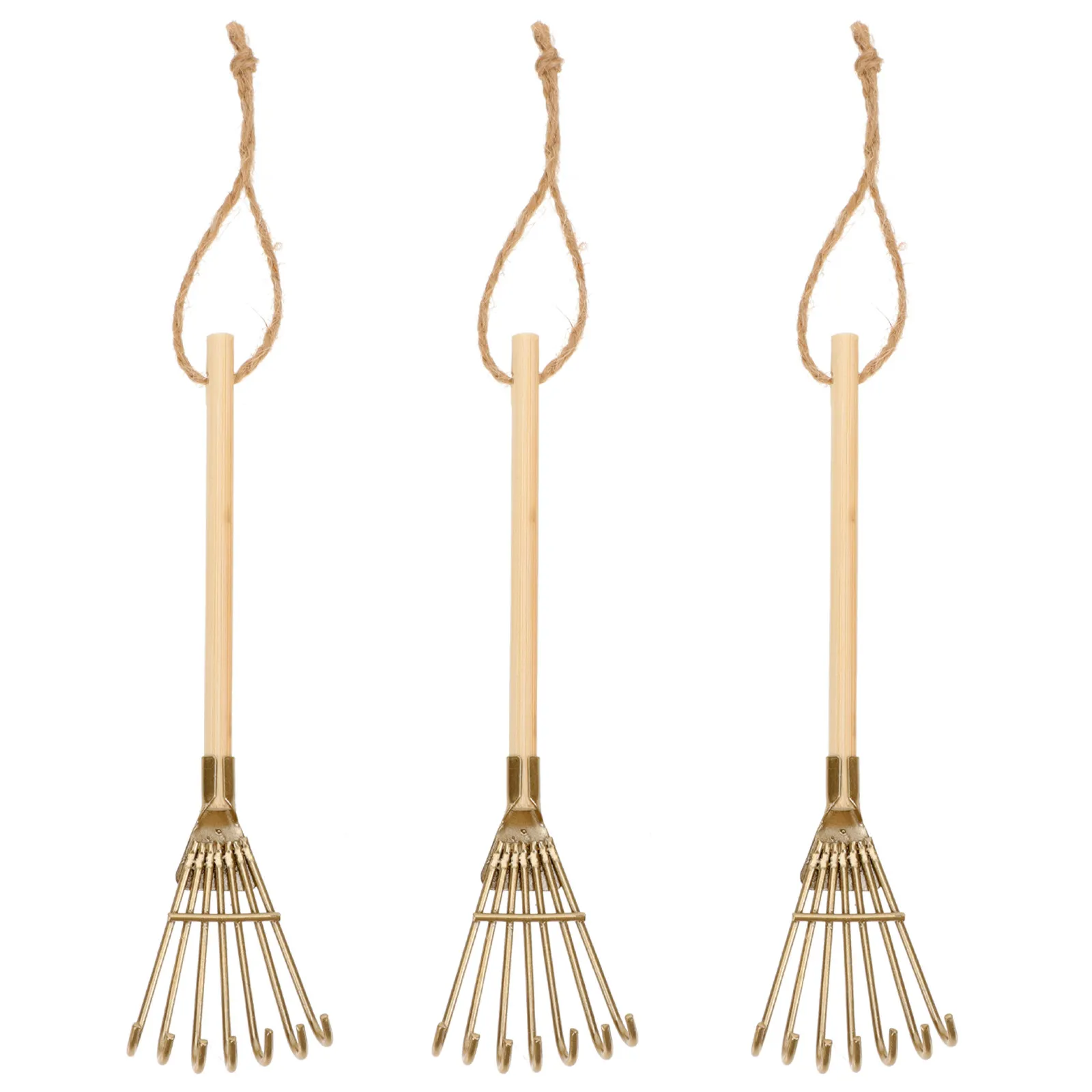 3Pcs Miniature Rake Decor Mini Ornament Multi Teeth Iron Wood Small Accessory Photography Prop Micro Landscape